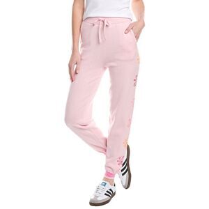 Wispr Womens  Floral Embroidery Silk-Blend Jogger Pant, Pink